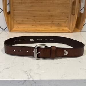 Vintage Fossil Brown leather belt silver buckle size S neutral Y2K casual